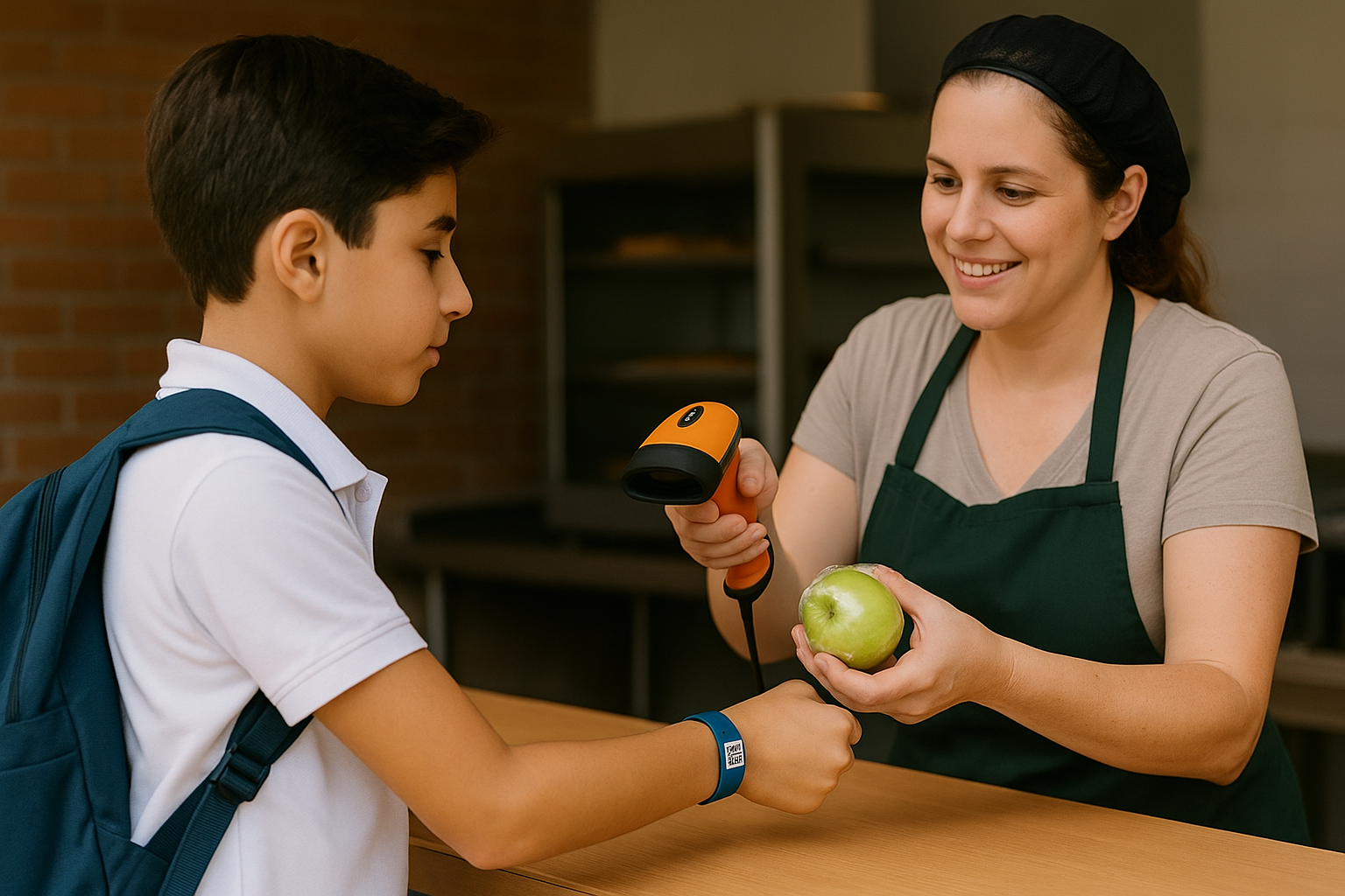 Cajera entregando pedido al estudiante